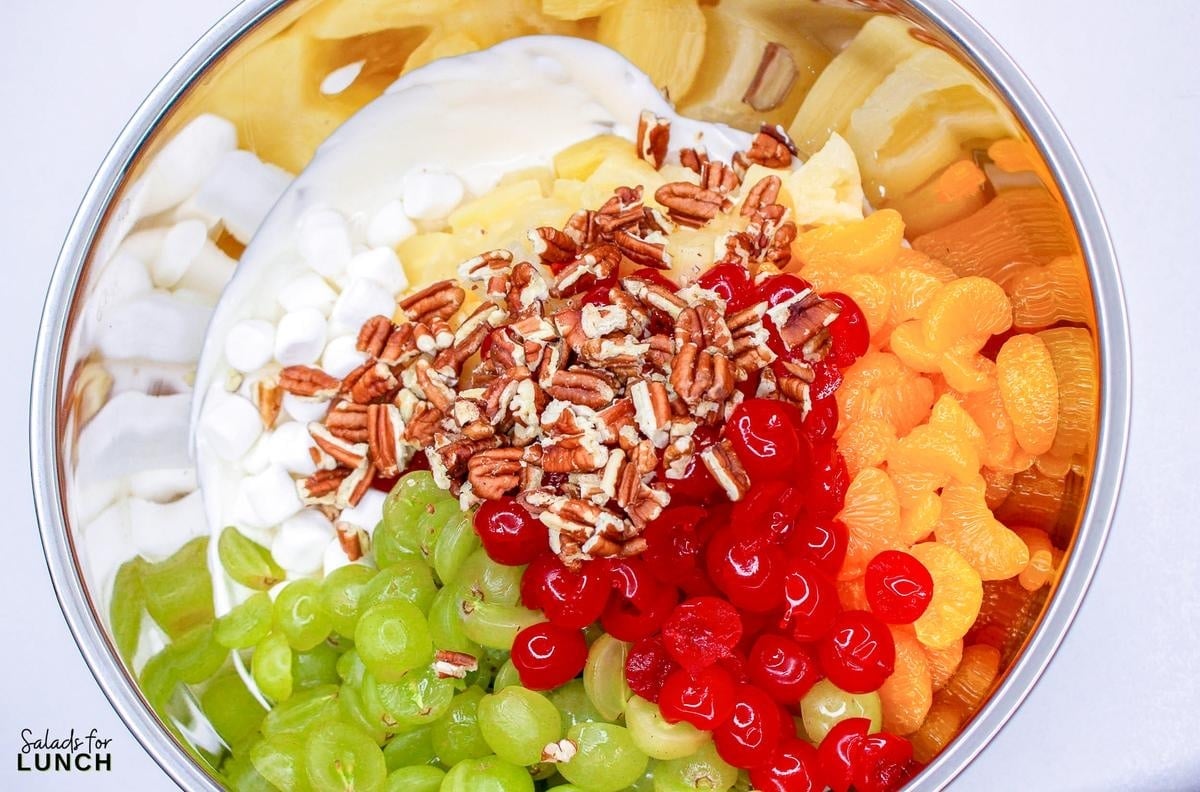 Ambrosia Salad with No Coconut Salad Recipe 5 - Enjoy a tropical twist with this Ambrosia Salad without Coconut – a creamy, fruity delight perfect for any occasion. No coconut, all flavor!