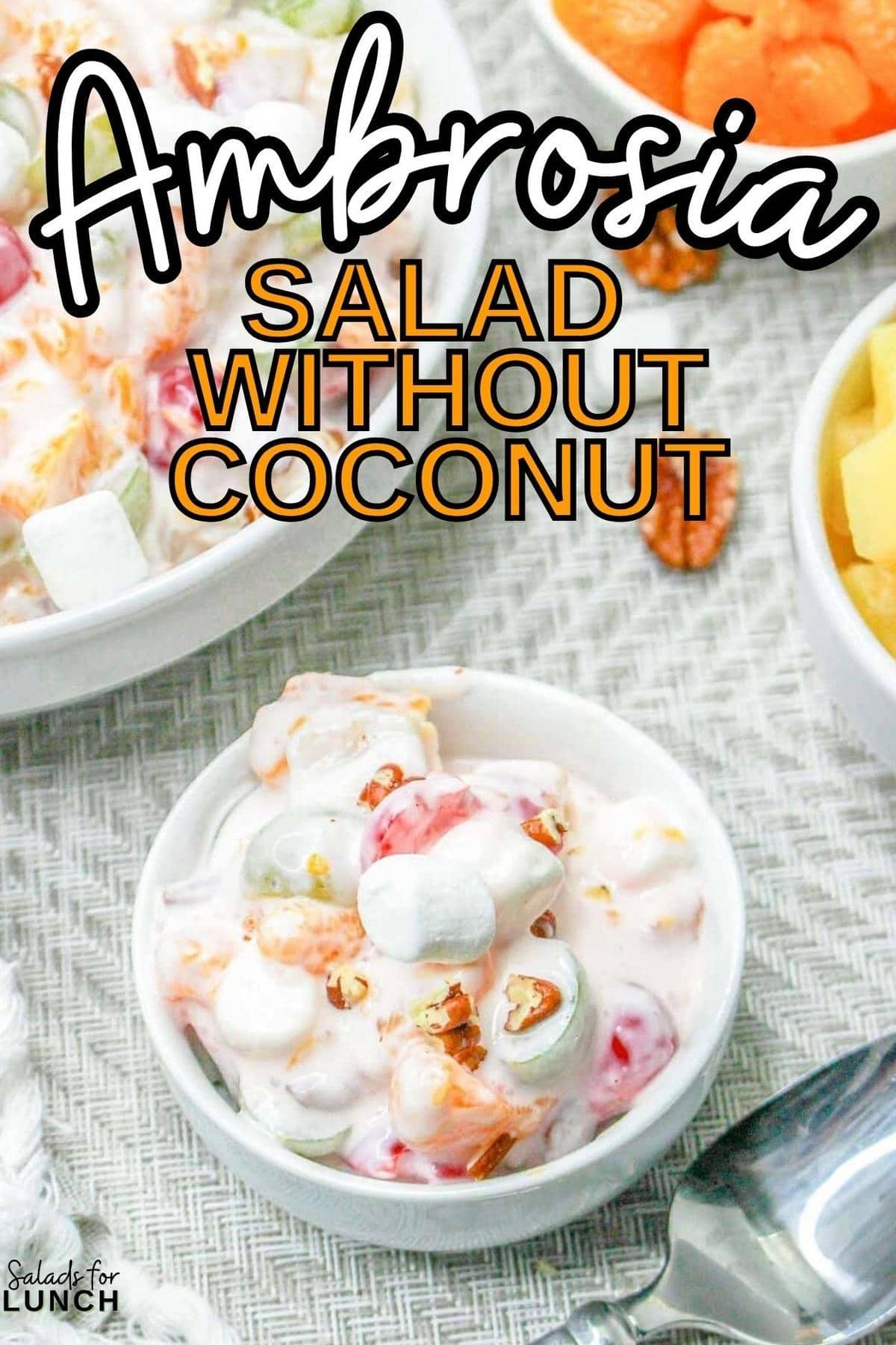 Ambrosia Salad WIthout Coconut Recipe 1 - Enjoy a tropical twist with this Ambrosia Salad without Coconut – a creamy, fruity delight perfect for any occasion. No coconut, all flavor!