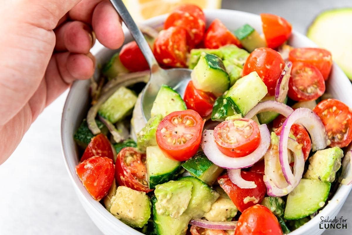 Cucumber Tomato Avocado Salad Recipe 23 - This Cucumber and Tomato Avocado Salad is a healthy side dish that’s packed with flavor, nutrients, and a refreshing crunch. Whether you’re short on time or just want to add a light and colorful dish to your table, this recipe is your go-to. Give it a try and enjoy a little slice of freshness in every bite!
