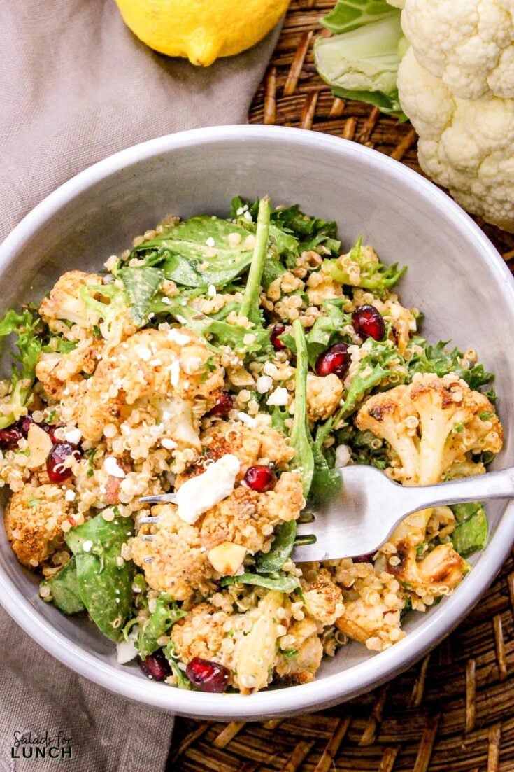 Roasted Cauliflower Salad Recipe 34 - Shake up your weekday lunch with these tasty, healthy salads for lunch recipes that are great on the go. Make a filling and healthy salad that will power you through any work day. Full of protein and fiber these quick salads are an easy way to spruce up your lunch.